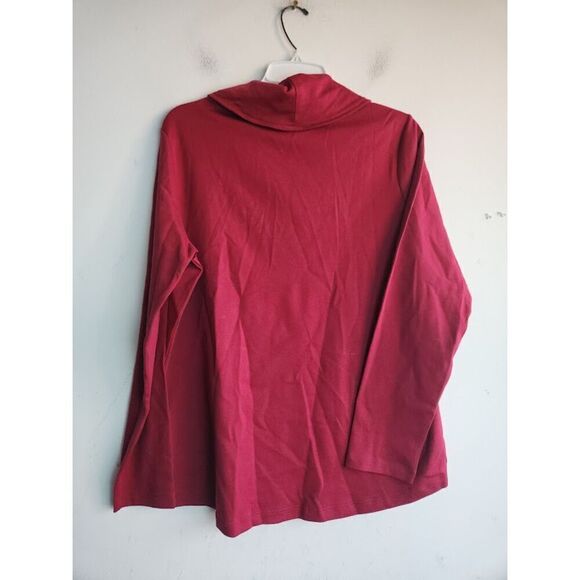 L.L.Bean Women Red Shawl Collar Polo 100% Cotton Long Sleeve Blouse size Large - Picture 5 of 6